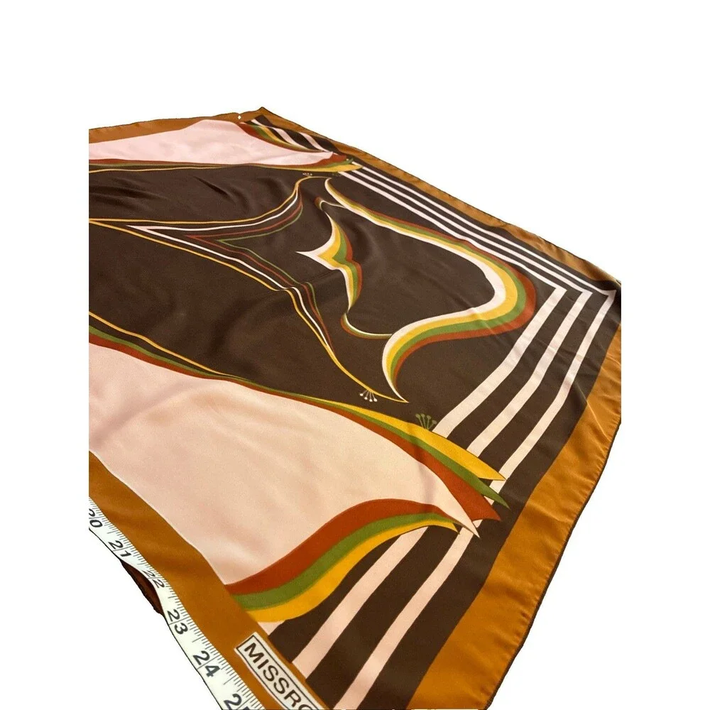 Vintage Missrose Abstract Scarf Brown Pink Green Red Yellow Gold